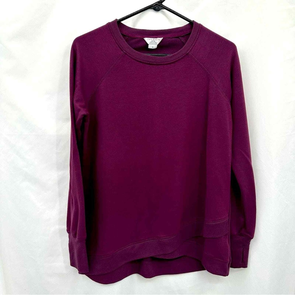 Danskin Sweatshirt Womens Medium Purple Crossover Tulip Hem Thumbhole 9003